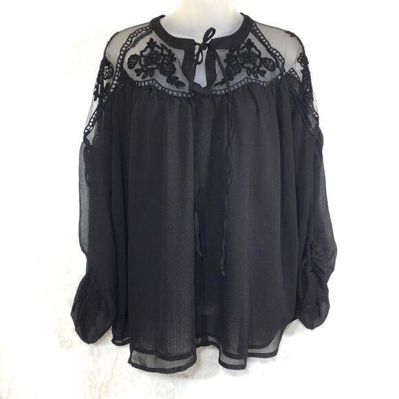 Hayden Women's Mesh Floral Lace and Sheer Peasant Blouse Size S - Picture 1 of 7